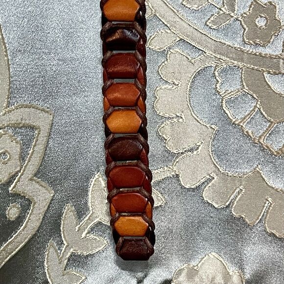 Vintage Braided Womens Belt Brown Small Leather 90s Skinny Bohemian Chic Retro - Picture 9 of 11